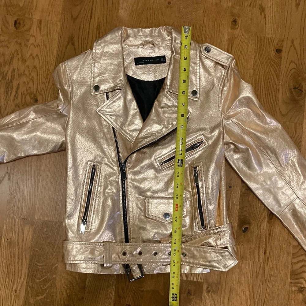 Zara Woman Metallic Rose Gold Leather Moto Jacket - Picture 13 of 16